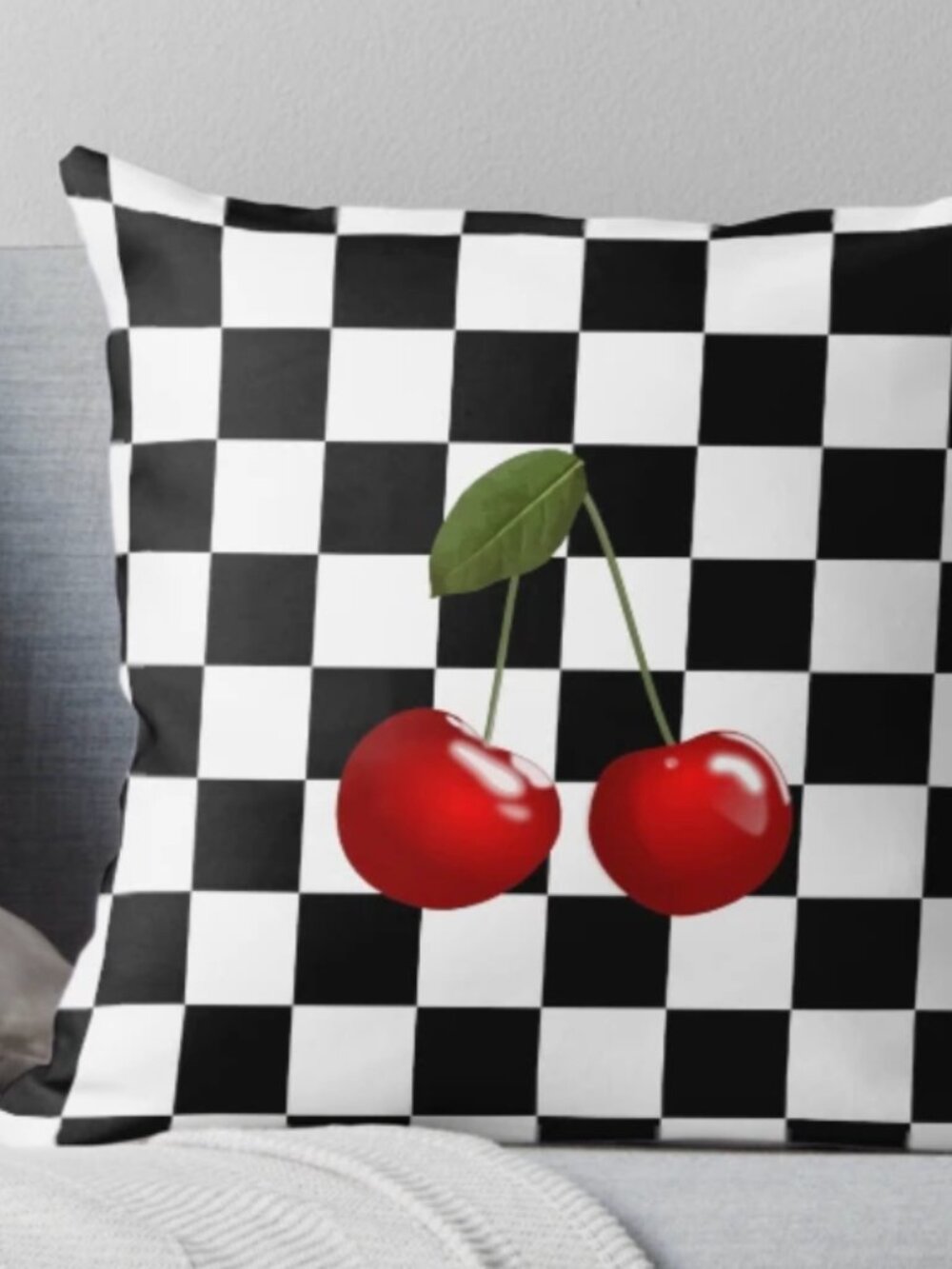 NWOT - 18x18 Checkered & Cherries Pillow Cases
